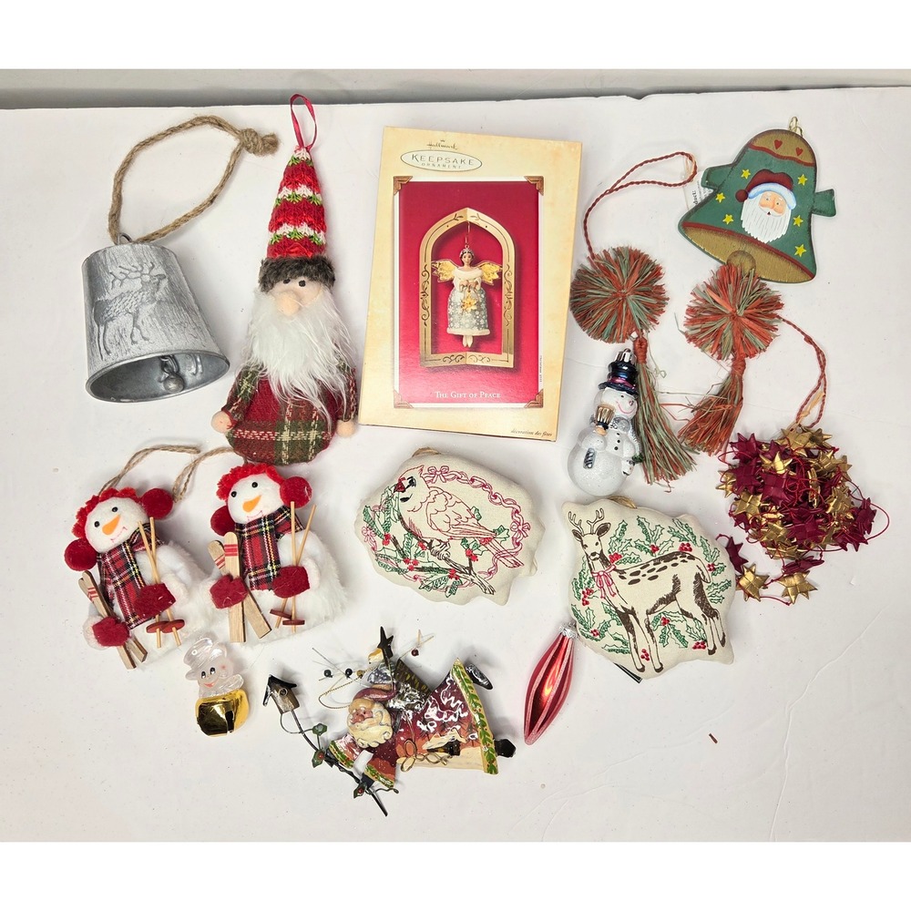Mixed Christmas Ornament Lot Hallmark Keepsake Angel Snowman Rustic Bells Red